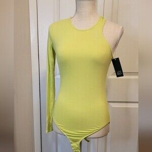 Women's Med Asymmetrical One Sleeve Bodysuit - Wild Fable Lime Green NWT